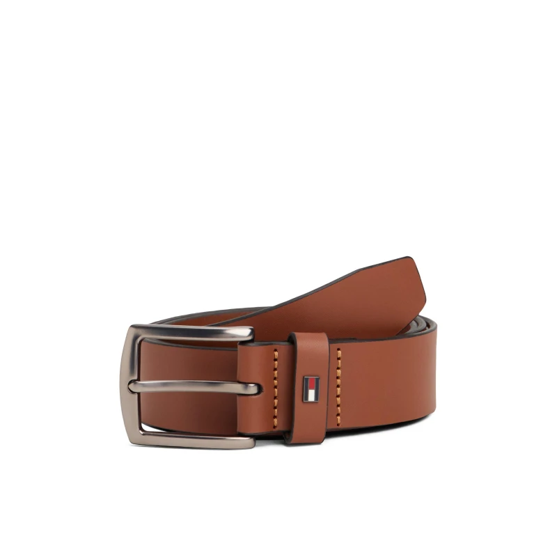 Image of Tommy Hilfiger Mens Denton Enamel Flag Leather Belt Winter Cognac male 34W (100)