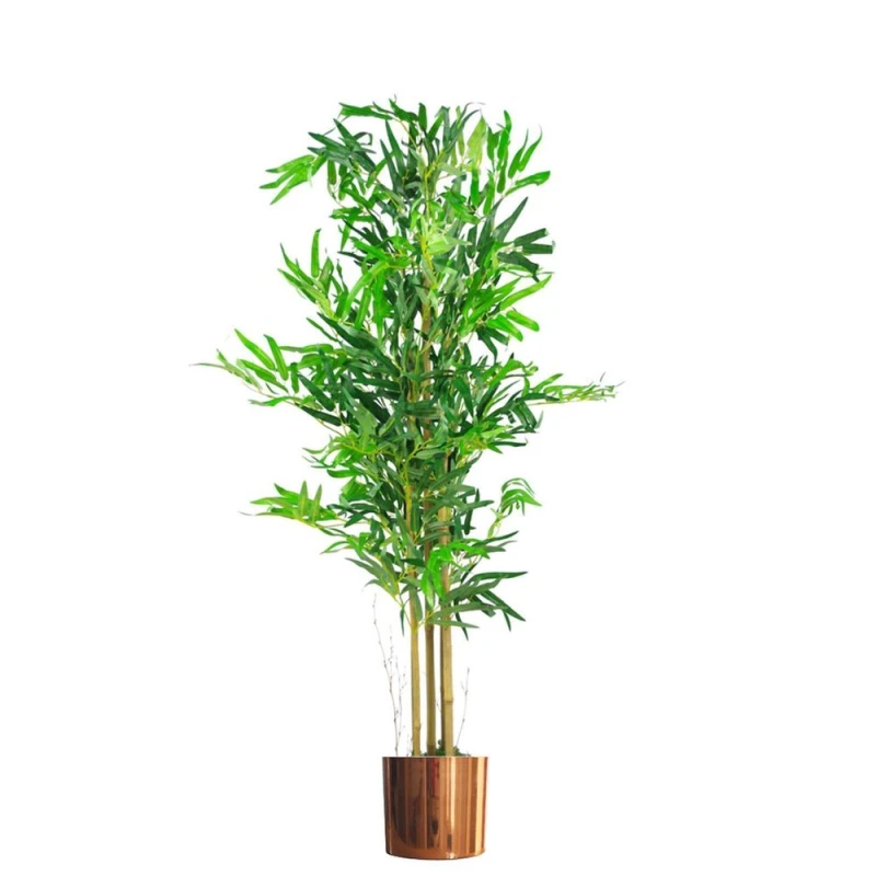 Image of Leaf Design 120cm (4ft) Natural Look Artificial Bamboo Plants Trees with Copper Metal Planter
