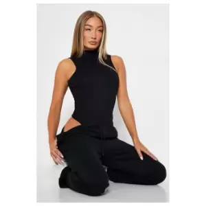 Image of I Saw It First Cotton Rib High Neck Sleeveless Bodysuit - Black