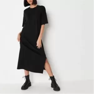 Image of Missguided Basic Rib Midaxi Split Hem T Shirt Dress - Black