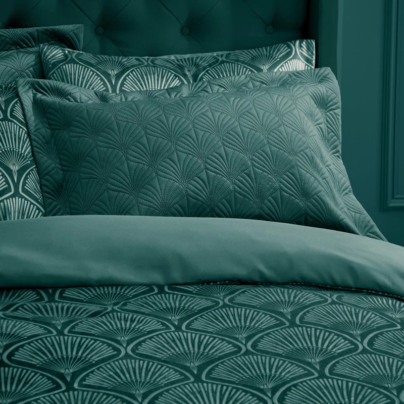Image of Catherine Lansfield Catherine Lansfield 'Art Deco Pearl' Pillowsham Pair in Teal Teal One Size Unisex 5057681151991