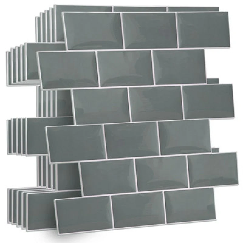 Image of Walplus Elegant Grey Metro Subway Tile 3D Tile Sticker 30.5 X 15.4Cm (12 X 6 In) - 20Pcs In A Pack One Colour WSHYR Unisex