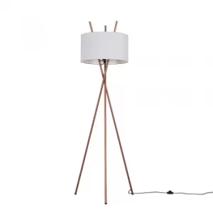 Image of Crawford Copper Tripod Floor Lamp with XL Cool Grey Reni Shade