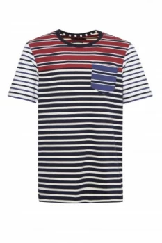 Image of Mens French Connection Jumble Stripe Crew Neck T Shirt Red