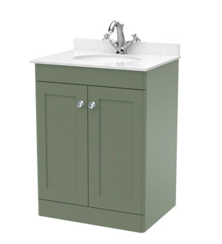 Image of Nuie Classique Floor Standing 2 Door Vanity Unit & 1 Tap Hole Marble Top With White Oval Basin