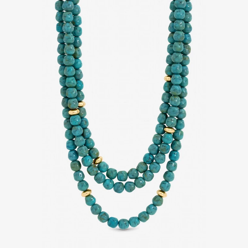 Image of Mood Gold Turquoise Bead Statement Multirow Necklace Gold female One Size