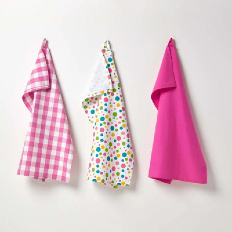 Image of Homescapes Multi Colour Polka Dot Cotton Tea Towels Set Of Three Multi unisex