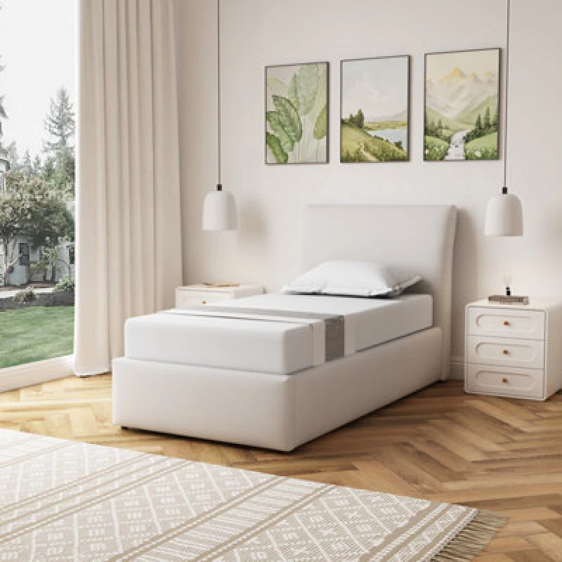 Image of Unknown Bethany Fabric 90Cm Single Ottoman Bed Frame With Storage- Beige