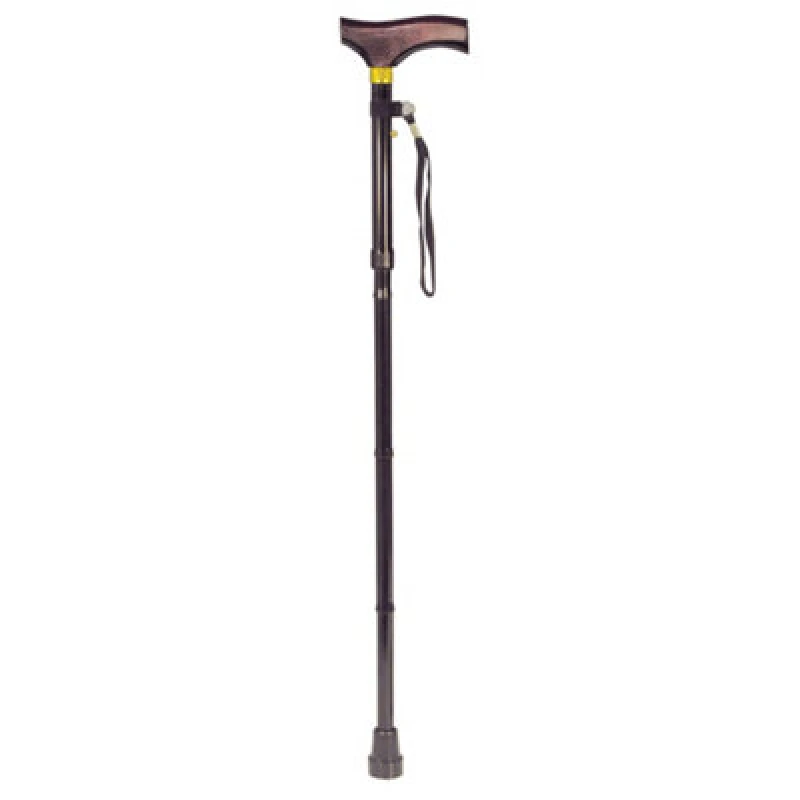 Image of Loops Collapsible Walking Stick with Ergonomic Wooden Handle - 5 Height Settings Multi