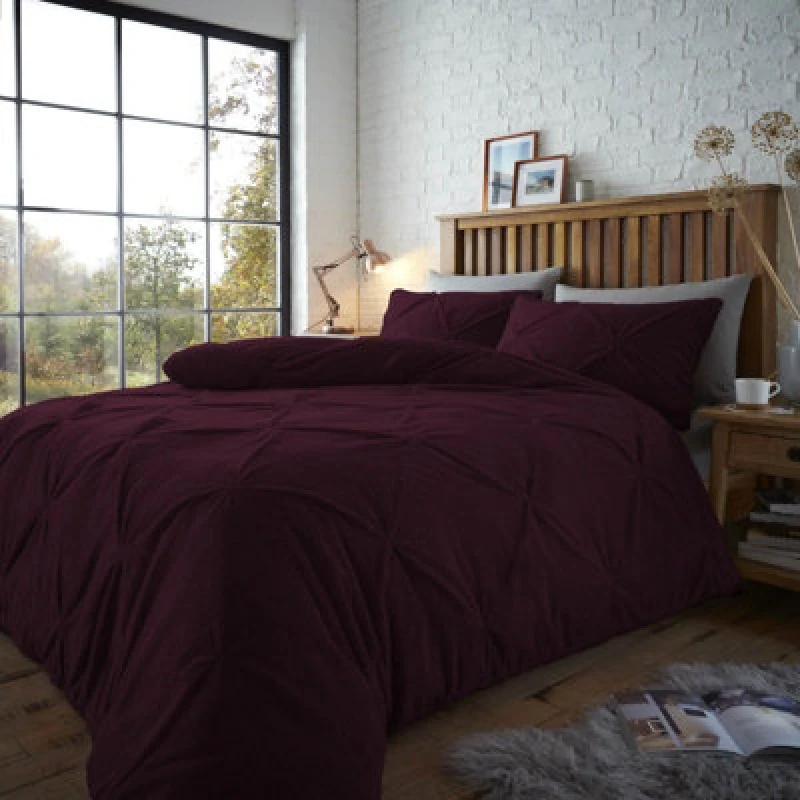 Image of Smart Living Smart Living Teddy Chiswick Pintuck Duvet Cover and Pillowcase Set in Purple Size: Single Purple Single Unisex 5051346446316