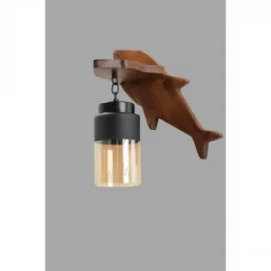 Image of Bal?k ceviz siyah caml? aplik Black Brown Wall Lamp