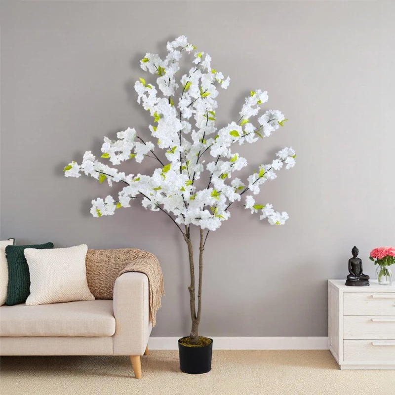 Image of LIFE IDEAS 165cm Cherry Blossom Tree in Pot Decor White And Green unisex One size