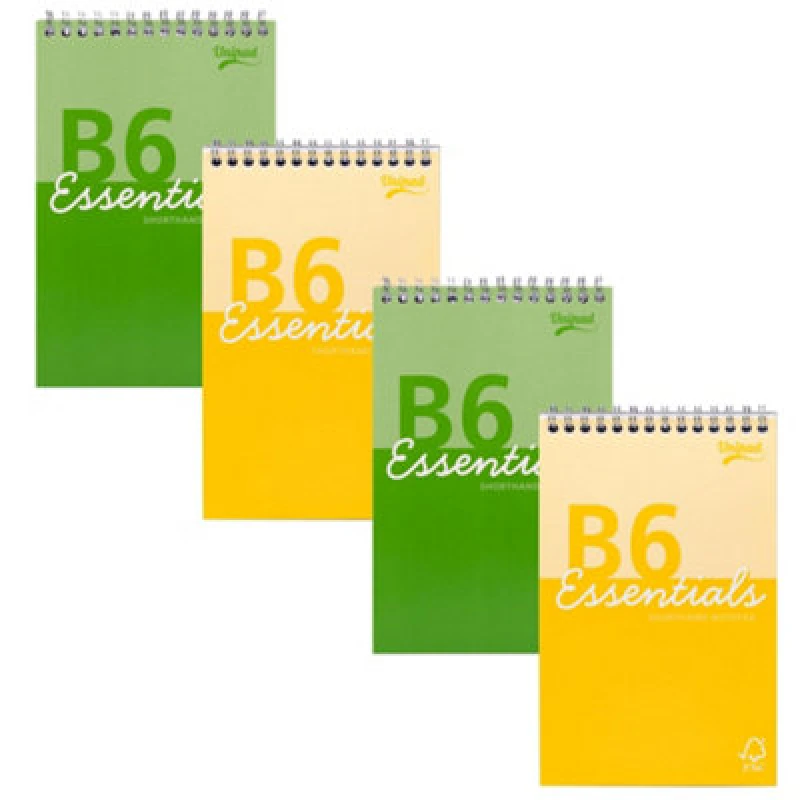 Image of Pukka Pads Pukka Pad Essentials B6 Shorthand Notebook Pack Of 4 Top Wire-Bound Notepads In Assorted Green & Yellow 160 Pages, 80 Sheets Of