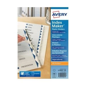 Image of Avery IndexMaker A4 Polypropylene Dividers 10 Part Clear