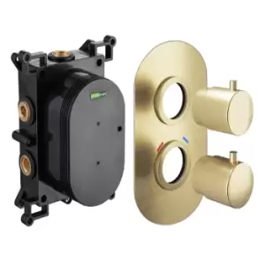 Image of Arissa Brushed Brass Concealed Thermostatic Dual Handle Valve - 2 Outlet