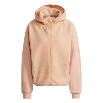 Image of adidas Essentials Golden Logo Sherpa Hoodie Womens - Halo Blush / Gold Metallic