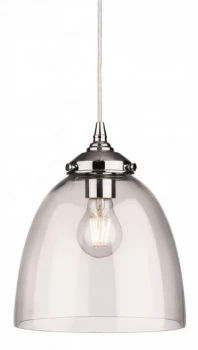 Image of 1 Light Dome Ceiling Pendant Chrome with Clear Glass, E27