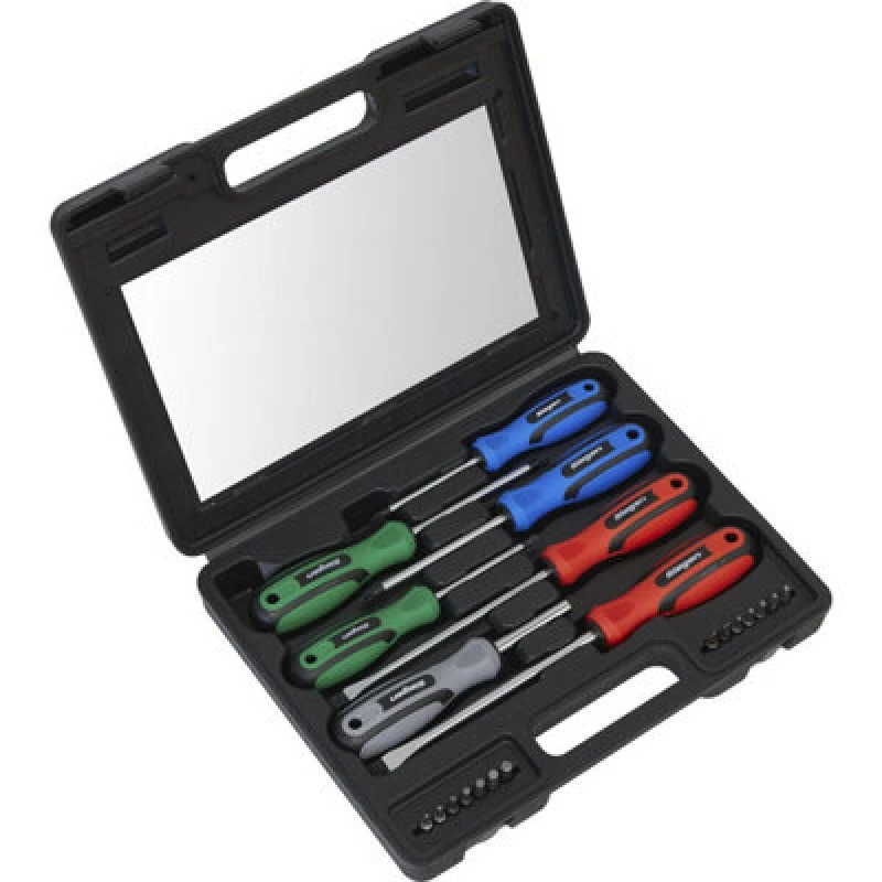 Image of Loops 21 PACK Premium Soft Grip Handle Screwdriver Set & Case - Slotted POZI Magnetic Multi