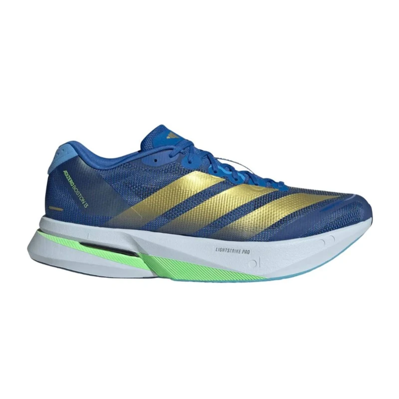 Image of Adidas Adizero Boston 13 Shoes Blue Gold SS26, Size UK 10