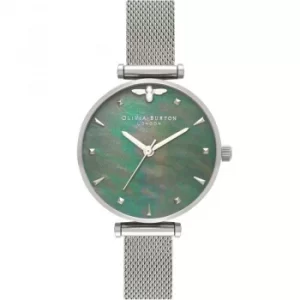Image of Queen Bee Blue Mother Of Pearl Silver Mesh Watch
