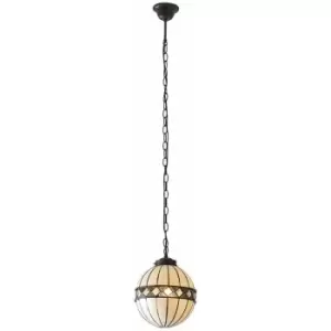Image of Tiffany Glass Hanging Ceiling Pendant Light Bronze & Natural Globe Shade i00117