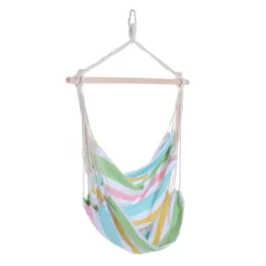 Image of Outsunny Hanging Swing Chair-Multi-colour stripes, white rope