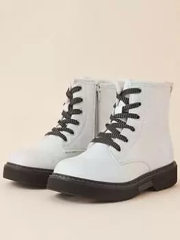 Image of Accessorize Girls Shimmer Chunky Boots - Silver, Size 11 Younger