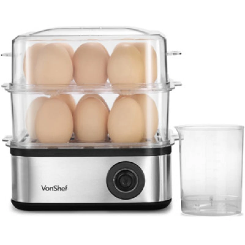 Image of Vonshef Egg Boiler And Poacher, Electric Egg Cooker & Omelette Maker 3 In 1 For 16 Boiled Eggs, 500W, Auto Shut Off, Transparent