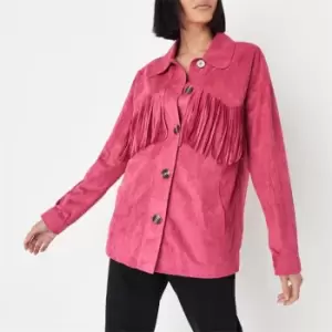 Image of Missguided FauXSuede Fringe Shacket - Pink