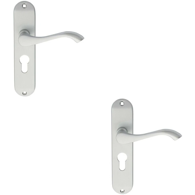 Image of Loops 2x PAIR Curved Handle on Chamfered Euro Lock Backplate 180 x 40mm Satin Chrome Multi