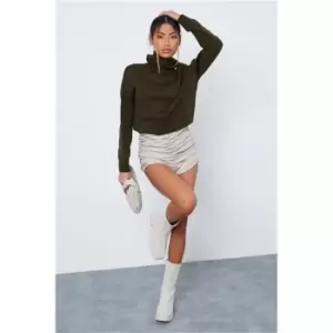 Image of I Saw It First Beige Faux Leather Ruched Mini Shorts - Brown