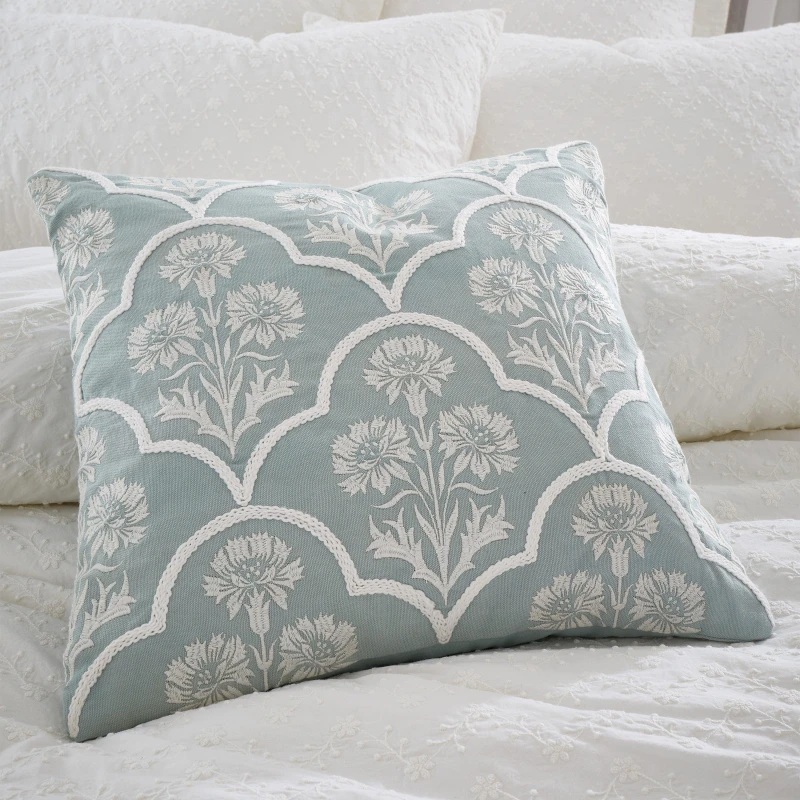 Image of Bianca 'Provence Floral' Cotton Filled Cushion Duck Egg Blue unisex