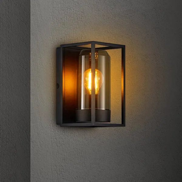 Image of Nordlux Griffin Half Lantern Outdoor Wall Light - Black
