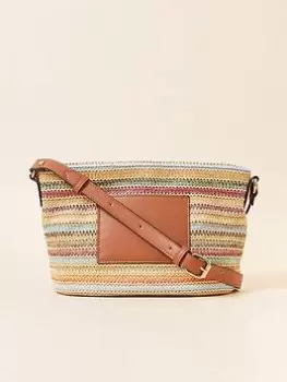 Image of Accessorize Stripe Raffia Cross-body Bag, Multi, Women