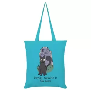 Image of Spooky Cat Paying Respects To The Dead Tote Bag (One Size) (Azure Blue/Dark Grey/Black)