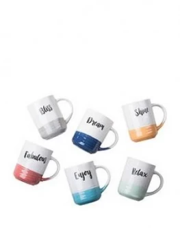 Image of Waterside Dipped Glaze Slogan Mugs ; Set Of 8