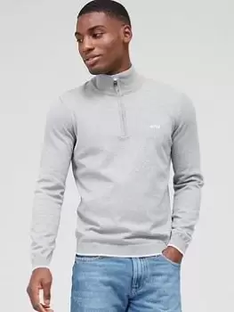 Image of BOSS Boss Zallo Quarter Zip Jumper, Light Grey, Size S, Men