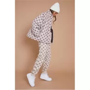 Image of I Saw It First Brown Oversized Monogram Puffer Coat - Brown