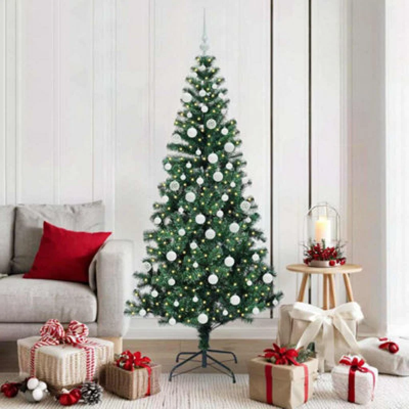 Image of vidaXL Artificial Pre-lit Christmas Tree with White Balls Green 180cm PVC and Metal, Green 3396765