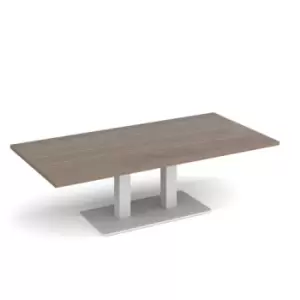 Image of Eros rectangular coffee table with flat white rectangular base and twin uprights 1600mm x 800mm - barcelona walnut
