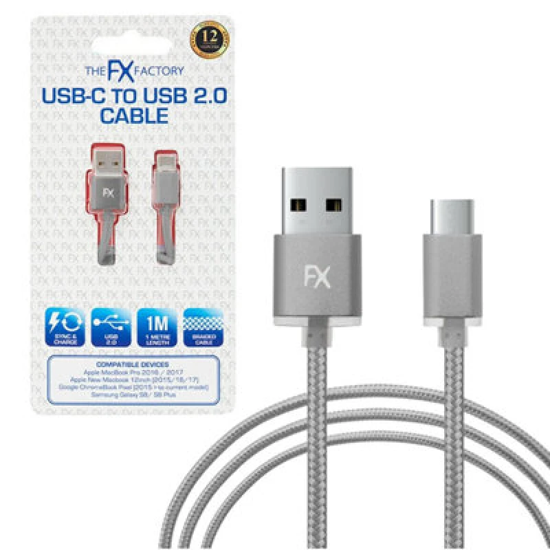 Image of FX Nylon Braided USB 'Data Cable' For Type C Android Devices Space Grey Grey unisex