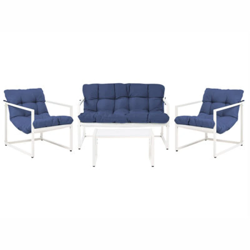 Image of Beliani Garden Lounge Set With Table 4 Seater Garda Metal Blue