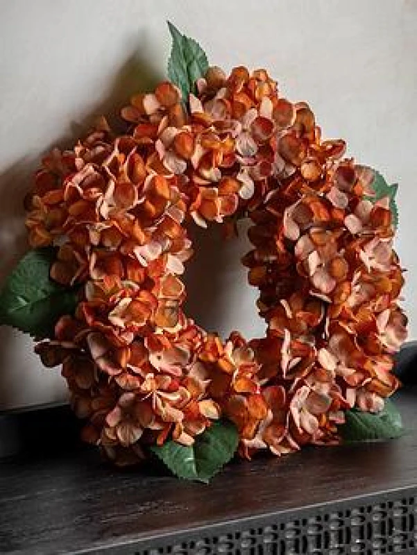 Image of Crossland Grove Rust Hydrangea Wreath, Orange 5056690000000