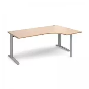 Image of TR10 right hand ergonomic desk 1800mm - silver frame and beech top