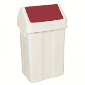 Image of Slingsby Plastic Swing Top Bin 50 Litre White With Red Lid 330352