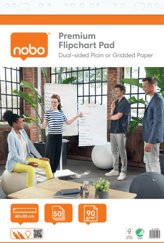 Image of Nobo Premium Flipchart Pad 60x85cm, Dual-Sided Plain or Gridded Paper, ACCO1915657