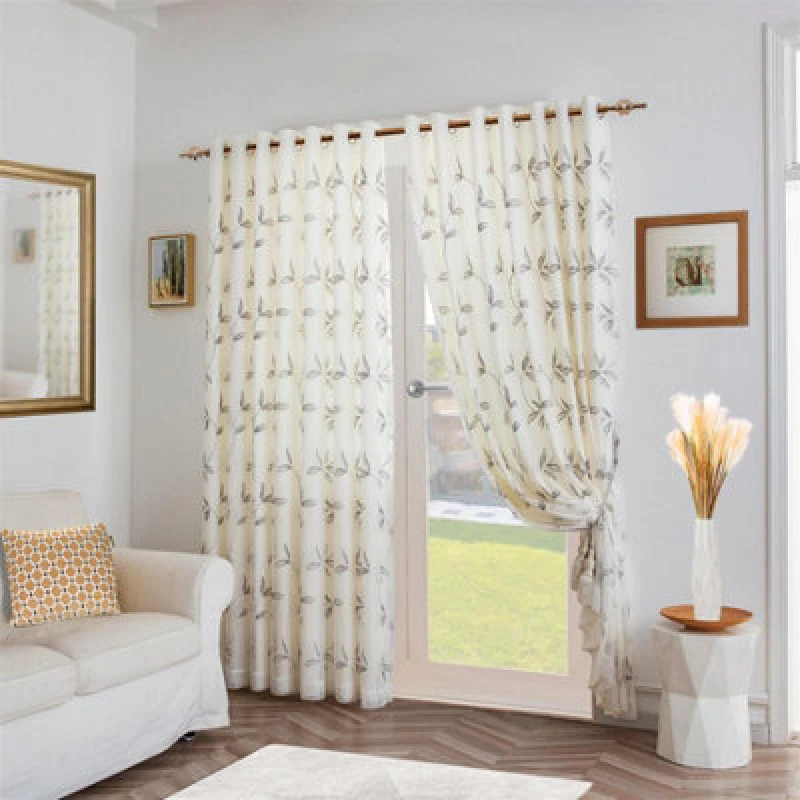 Image of Alan Symonds Leaf Embroidered Tulle Voile Curtains Ring Top - Silver Silver 147x229cm