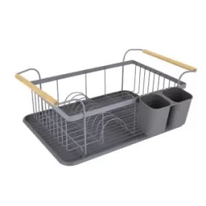 Image of Tower Scandi Dish Rack with Wooden Handles Grey