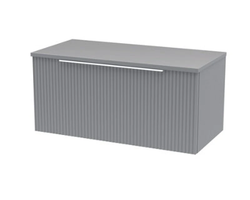 Image of Hudson Reed Fluted Wall Hung 1-Drawer Vanity Unit & Grey Laminate Worktop, Counter Top Vanity Unit In Satin Grey, 800mm