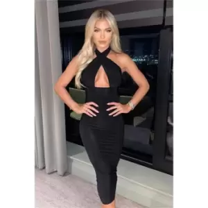 Image of I Saw It First Black Slinky Halterneck Midi Dress - Black